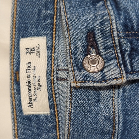 Abercrombie & Fitch The Super Skinny Ankle High Rise Jeans, Color Blue Size 34 - Picture 11 of 15